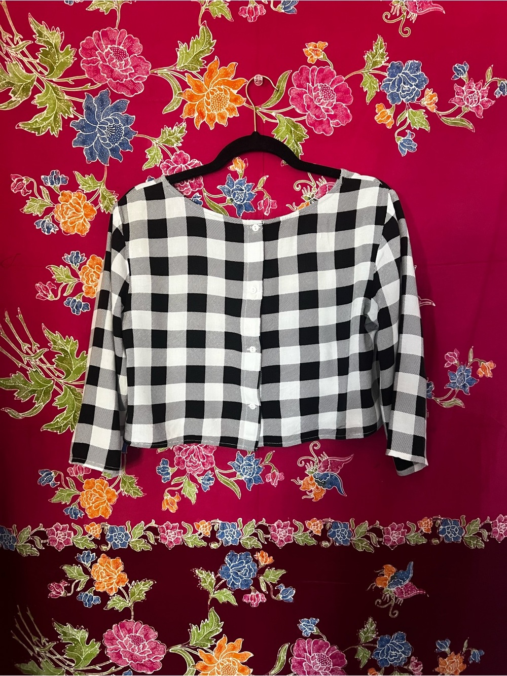 American Apparel Black and White Gingham Button-Front Women’s Blouse